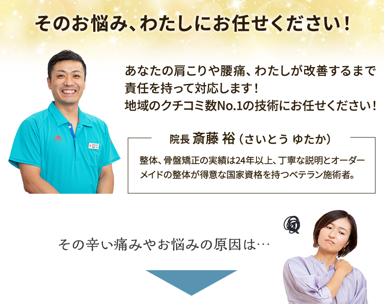 あなたの肩こりや腰痛、斎藤接骨院にお任せください